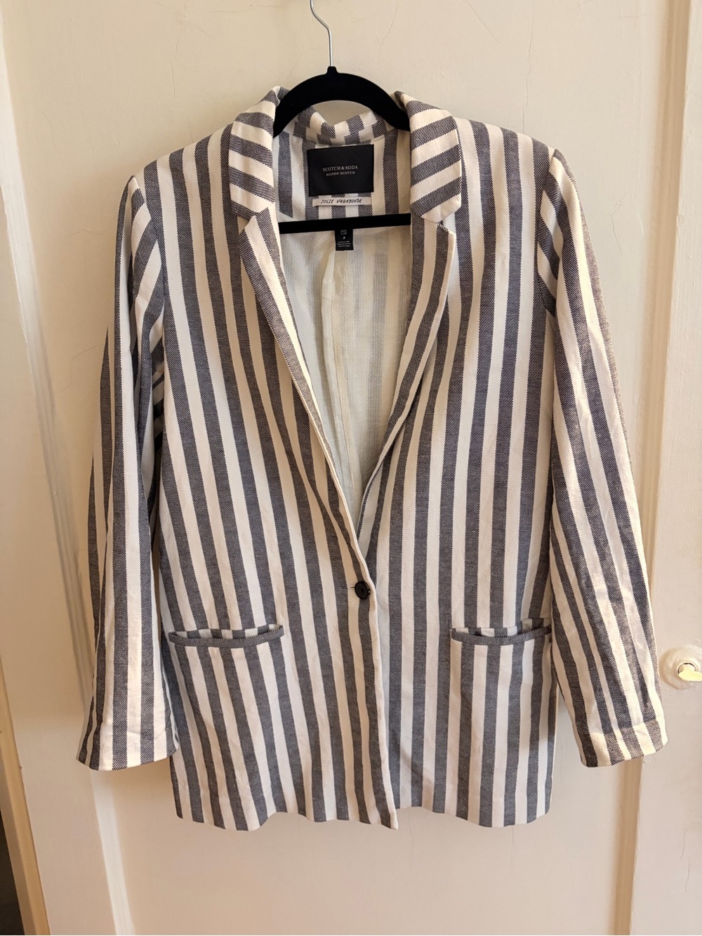 Scotch & Soda Cream & Gray Striped Cotton Blazer